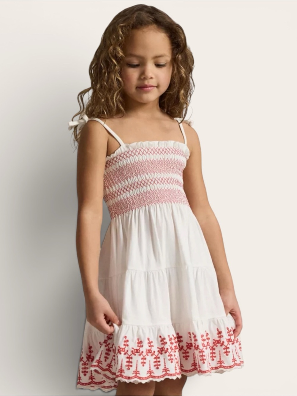 NWT Polo Ralph Lauren Smocked Eyelet Embroidered Cotton Jersey Dress‎ Classic